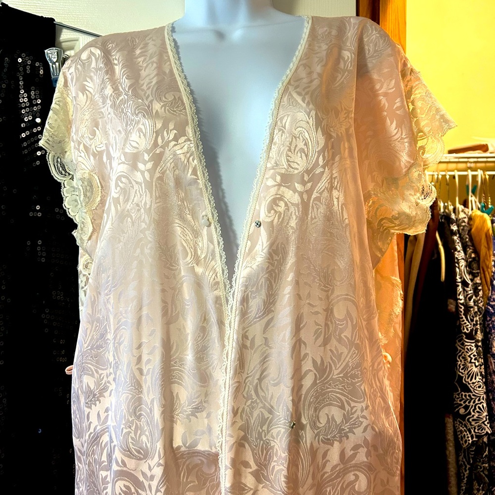 Vintage Lucie Ann II Nightgown Satin Lace Full Length Sleeveless Peach Pink Love